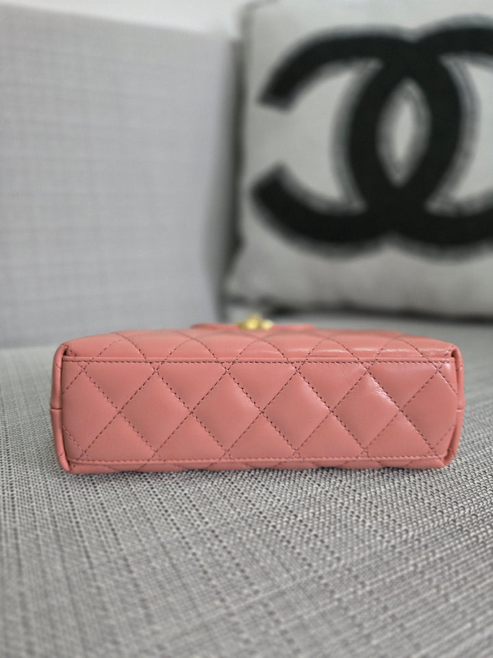 Chanel 23K Pink Lambskin GHW Nano Kelly Shopping Bag size Small (19 cms AS4416)