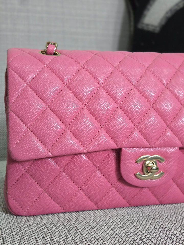 Chanel 21P 2021 Pre spring/summer collection Pink Caviar Champagne GHW 11.12 Timeless Classic Medium ML Double Flap Bag