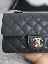 Load image into Gallery viewer, Chanel 17C series 23 Black caviar Champagne GHW Classic Mini Rectangular Flap Bag with Edge Stitching
