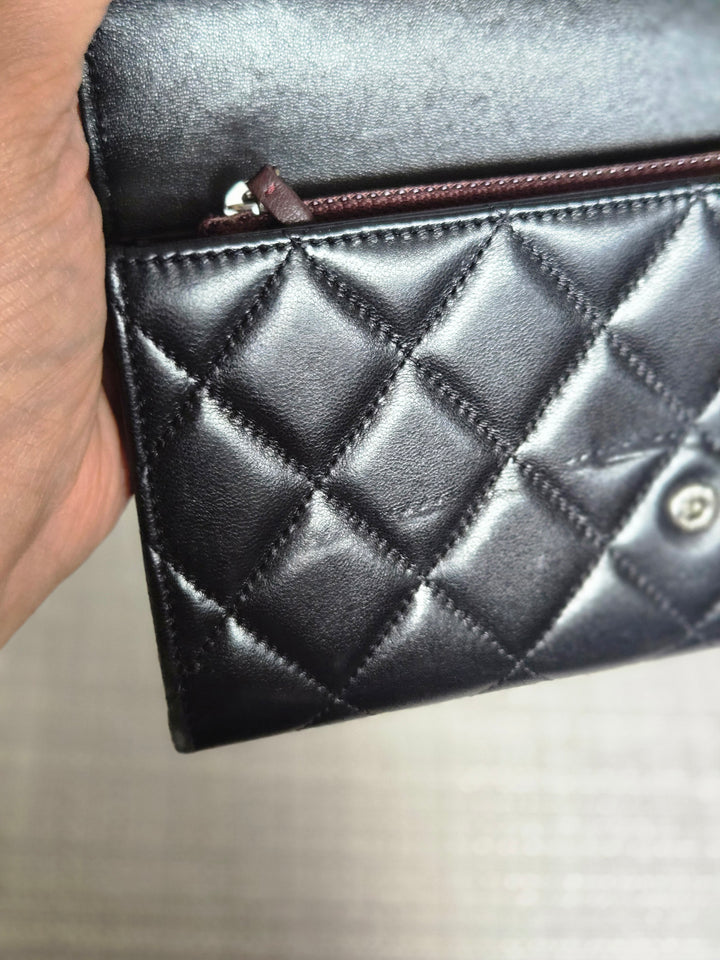 Chanel series 24 Black Lambskin SHW Full size Sarah Wallet