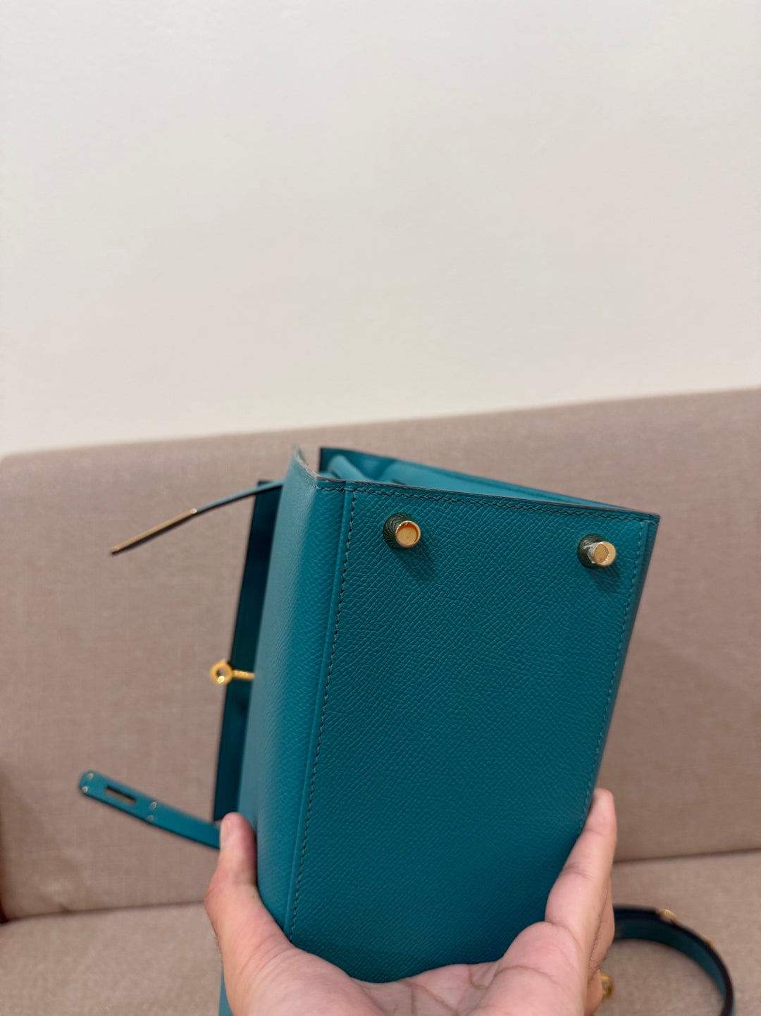 Hermes Kelly 28 in Bleu Paon Epsom Sellier Leather GHW Stamp D 2019