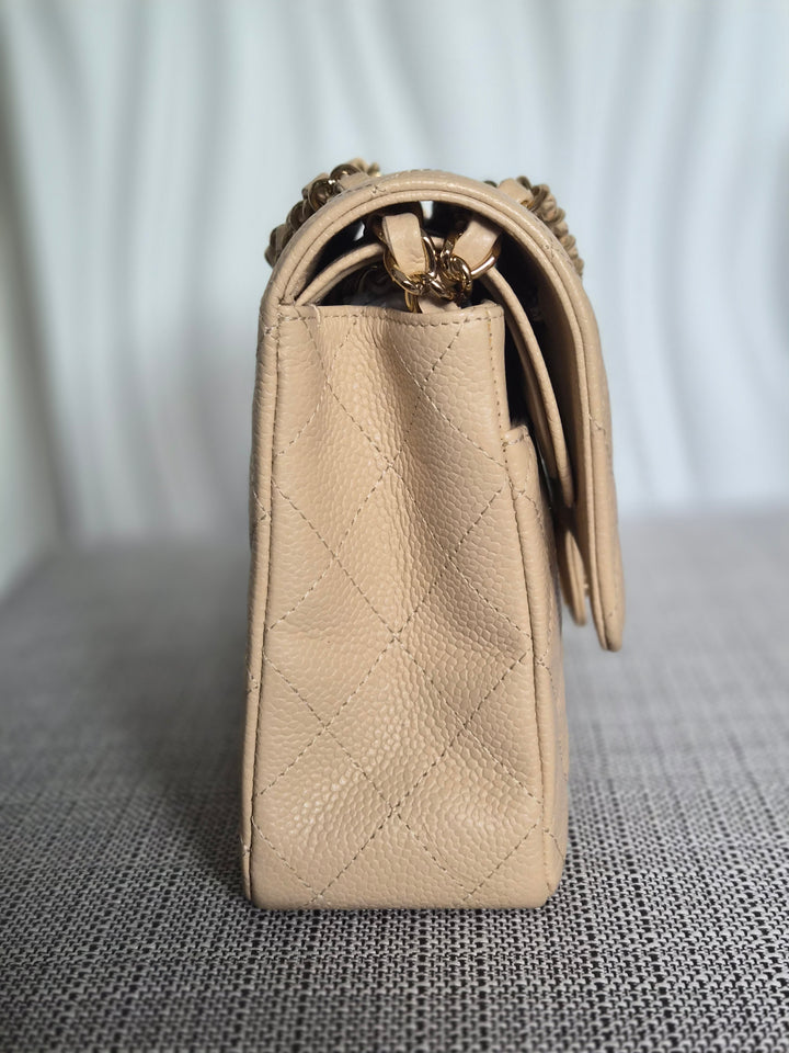 CHANEL series 15 2011/2012 Beige Clair Caviar GHW Medium ML Timeless Classic Double Flap Bag