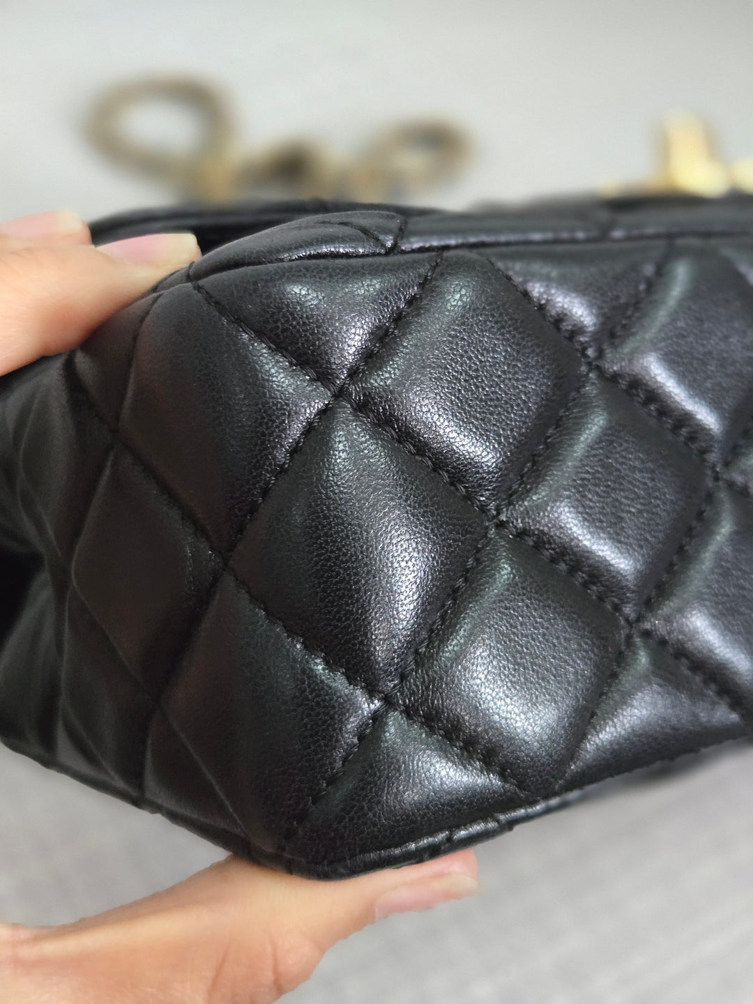 Chanel Black Lambskin Mini Rectangular Flap Bag with Top Handle GHW