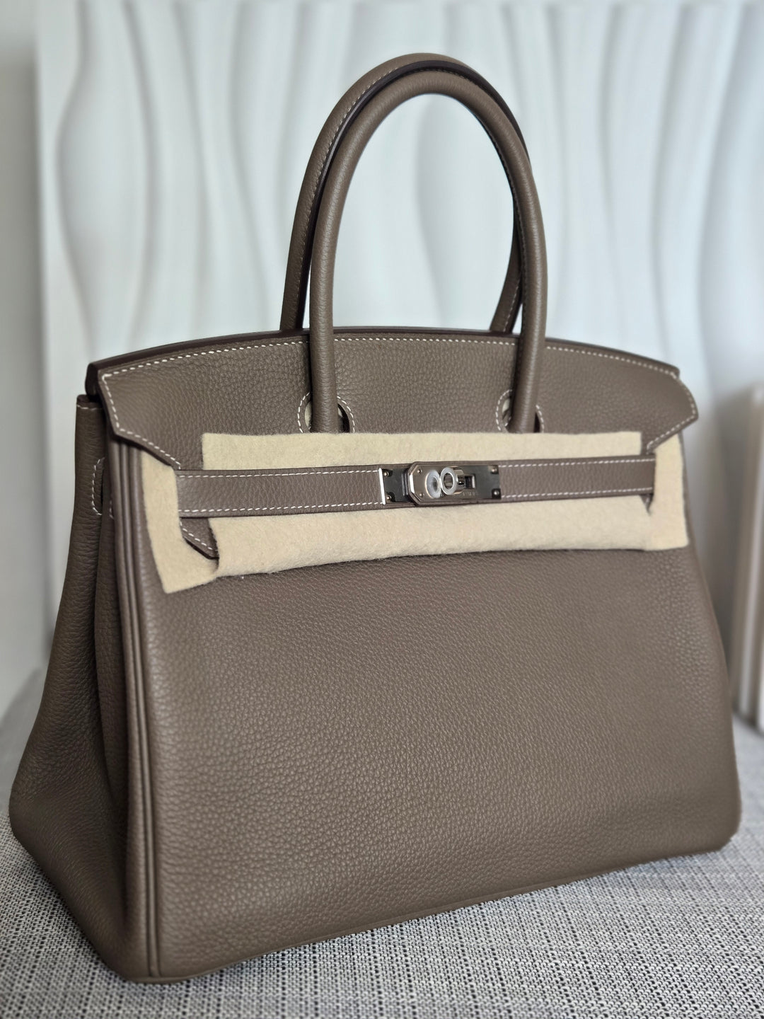 Hermes Etoupe Taupe Togo Leather PHW Birkin 30 Stamp C 2018
