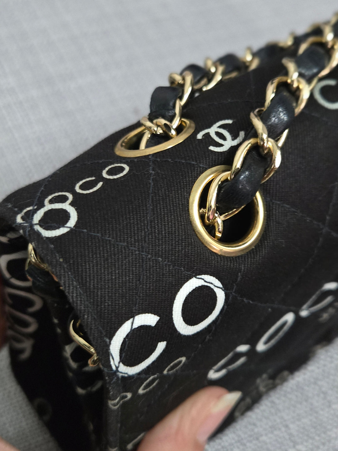 Chanel series 7 2002/2003 Black Canvas Quilted “COCO” Medium Classic Flap Light Gold Hardware