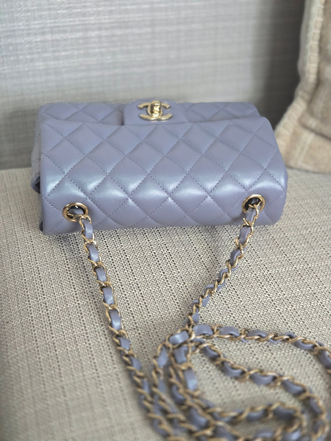 Chanel 22B Iridescent Light purple lambskin champagne GHW Mini Rectangular Flap Bag