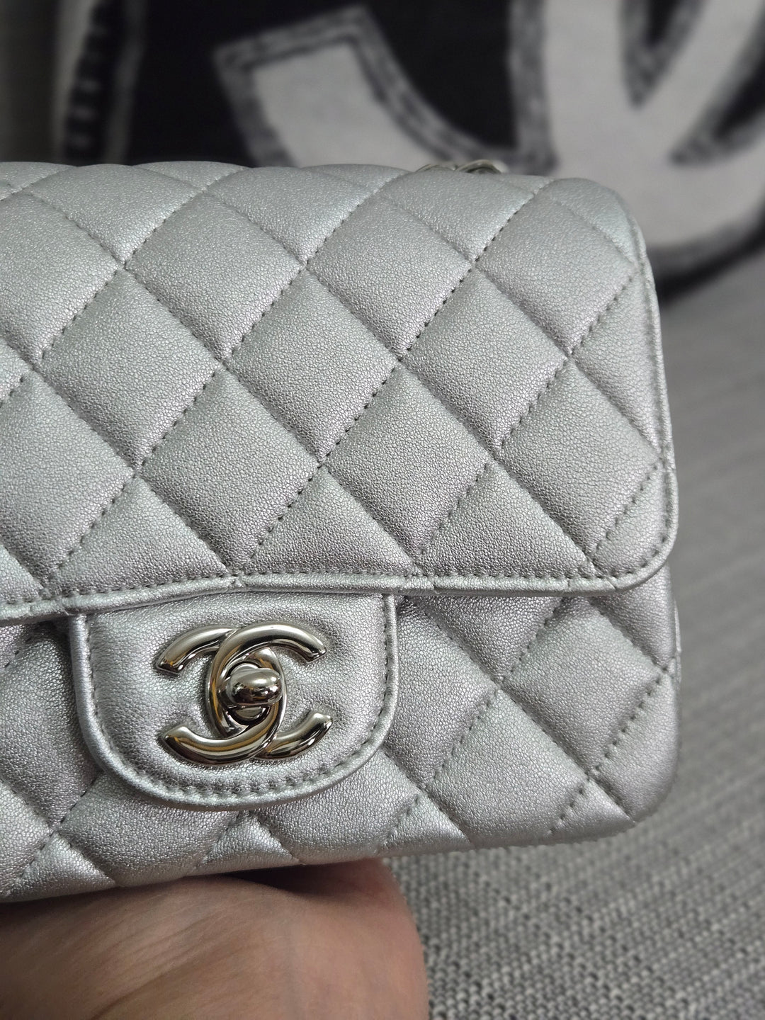 Chanel Series 31 21P 2021 Pre Spring/Summer Collection Iridescent Silver lambskin SHW Square Mini Flap Bag