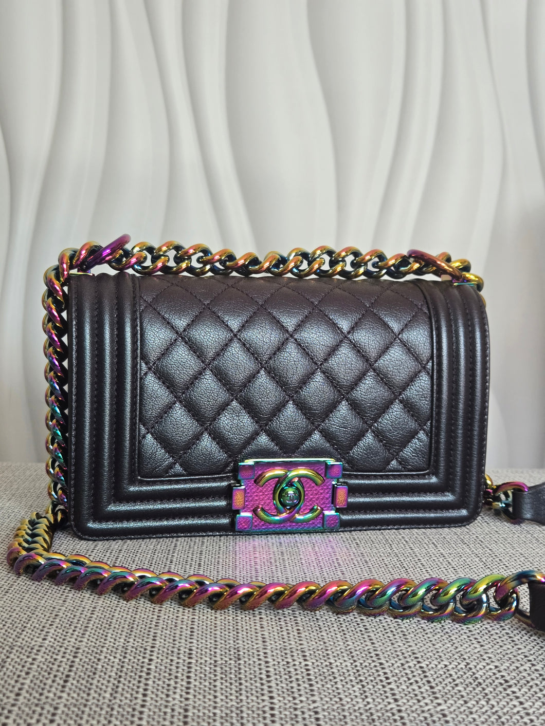 CHANEL series 21 16C Collection Iridescent Purple Calf skin Mermaid rainbow hardware SMALL Le Boy Flap Bag