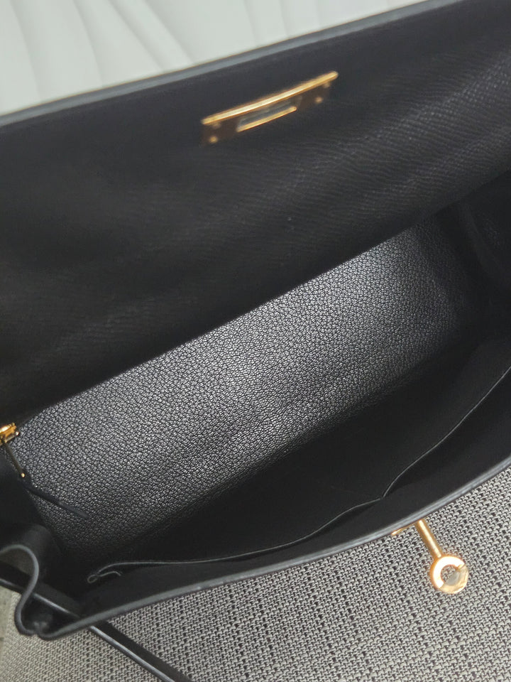 Hermes Noir/Black Epsom Leather GHW Kelly 28 stamp N 2010