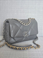 Load image into Gallery viewer, Chanel 19 size Small From 2022 in Dark grey Lambskin Mixed GHW with Silver colourway Flap Bag with Top Handle
