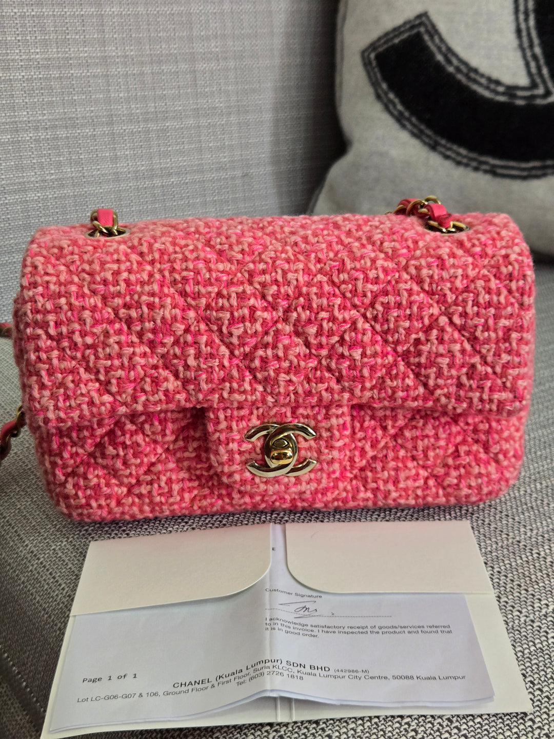 Chanel 22B 2022 Fall/Winter Fuchsia/Light Pink/Dark Pink Tweed Mini Rectangular Flap Bag with Champagne GHW