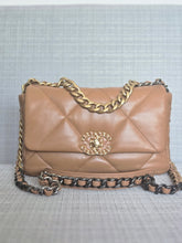 Load image into Gallery viewer, Chanel 19 in 22A/K collection Caramel Brown Lambskin with mixed HW Flap Bag size Small 26 cms
