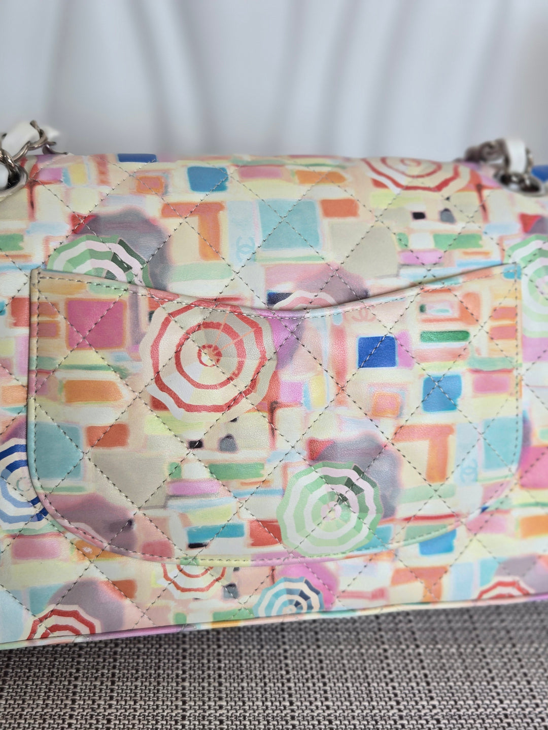 CHANEL Multi Color Rainbow Umbrella print calf skin SHW Medium Classic Double Flap Bag
