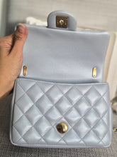 Load image into Gallery viewer, CHANEL Pearl Twist Pearly Silver Light Blue Lambskin Mini Flap Bag

