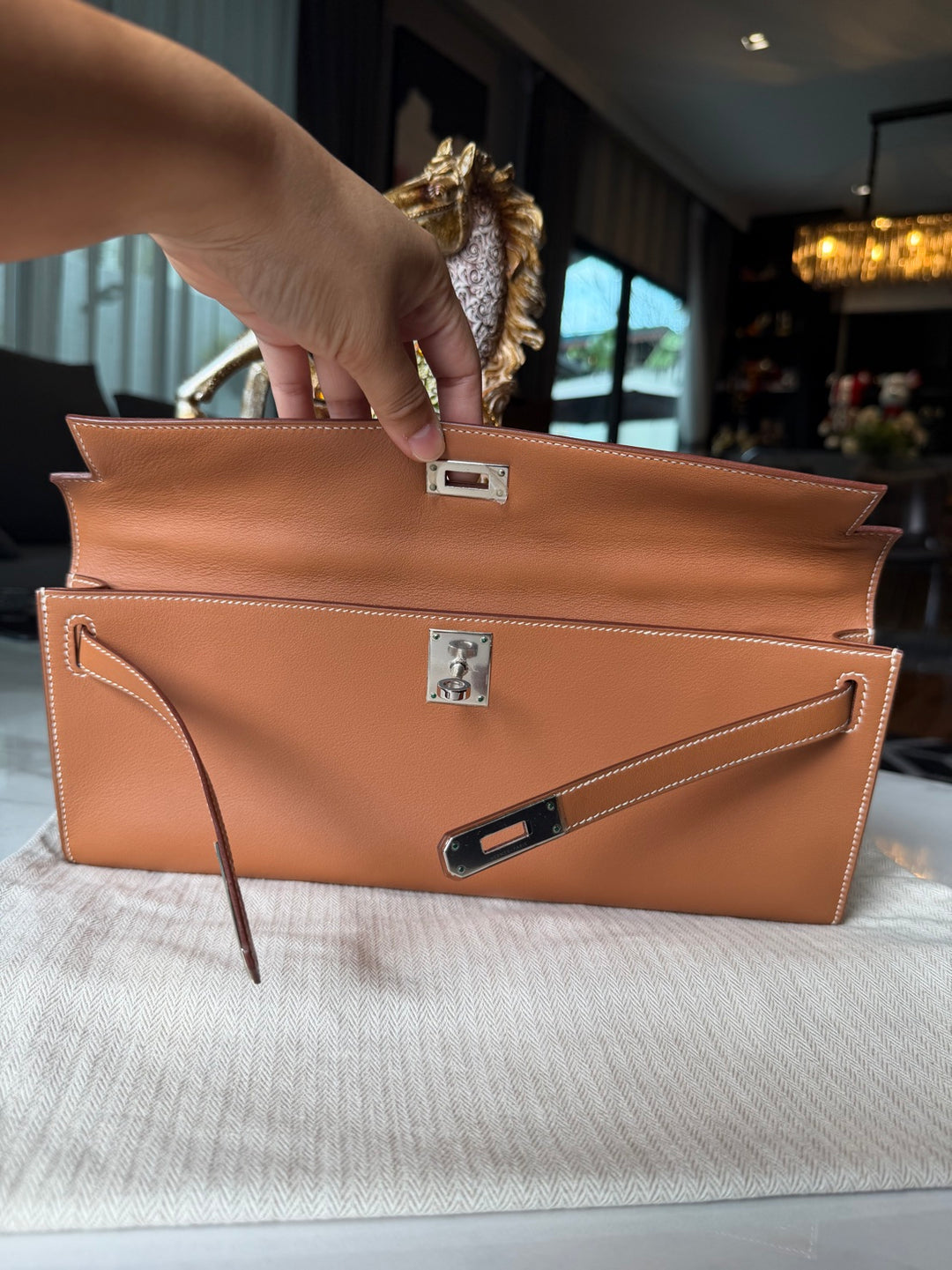 Hermès Kelly Cut Gold Swift Leather PHW Stamp R 2014