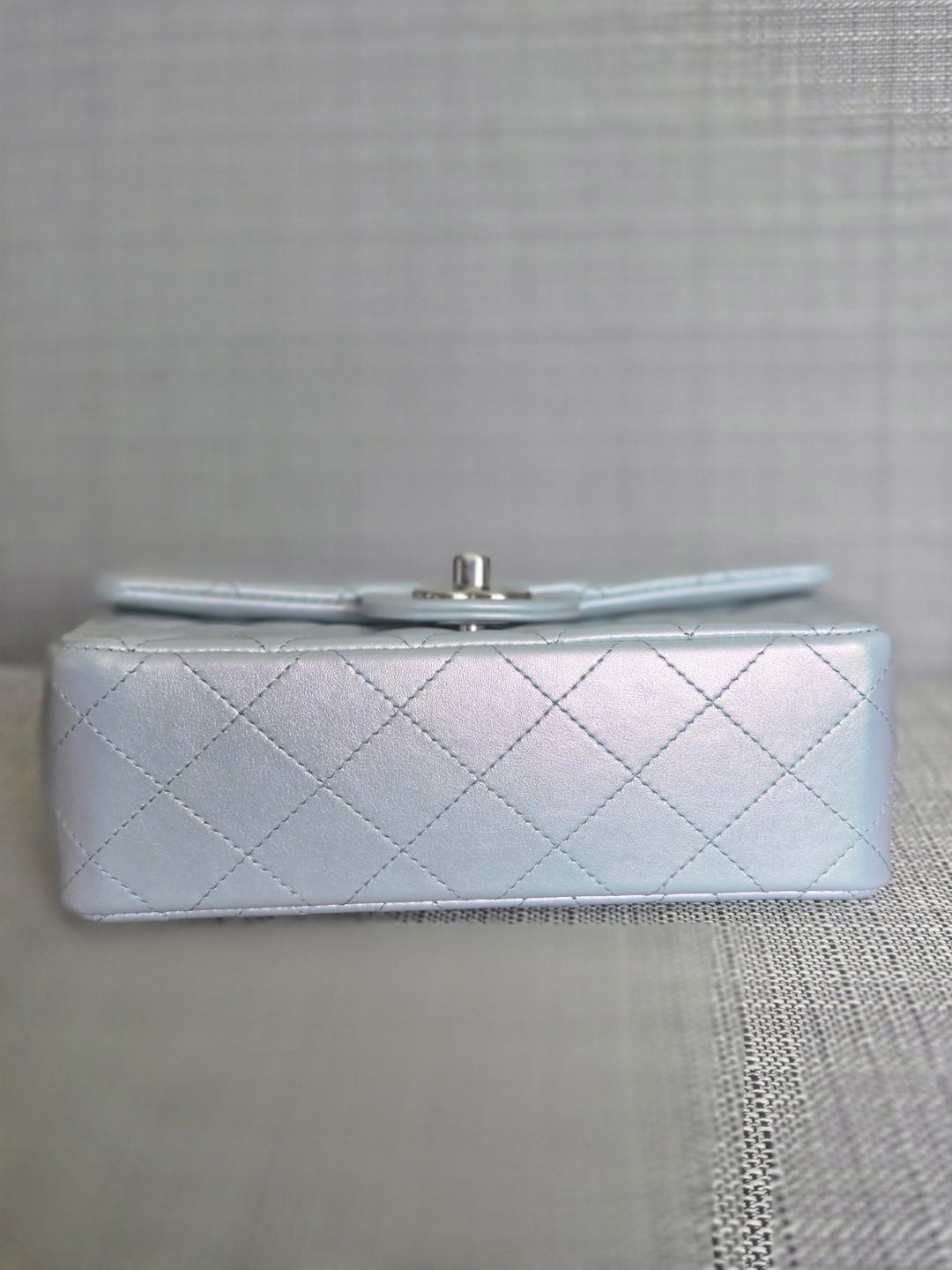 Chanel 21K collection 2021 Iridescent Light Blue Calf skin SHW Mini Rectangular Flap Bag