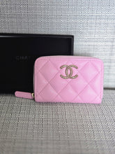 Load image into Gallery viewer, Chanel 23P collection 2023 Mauve undertone Pink Caviar Big Logo LGHW Zippy Coin Purse 2023 with mint green lining
