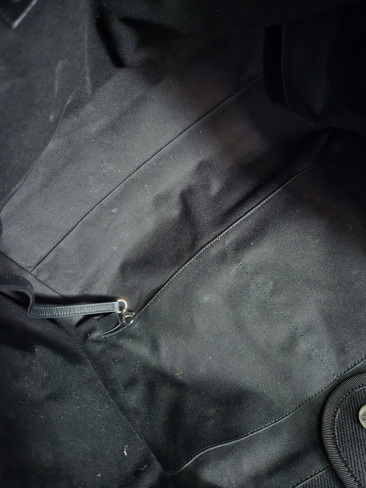 Chanel 20S 2020 Spring/Summer Collecion Black Canvas With Pearl Embossed Deauville Tote Bag with Leather Top Handle Size Medium/Large