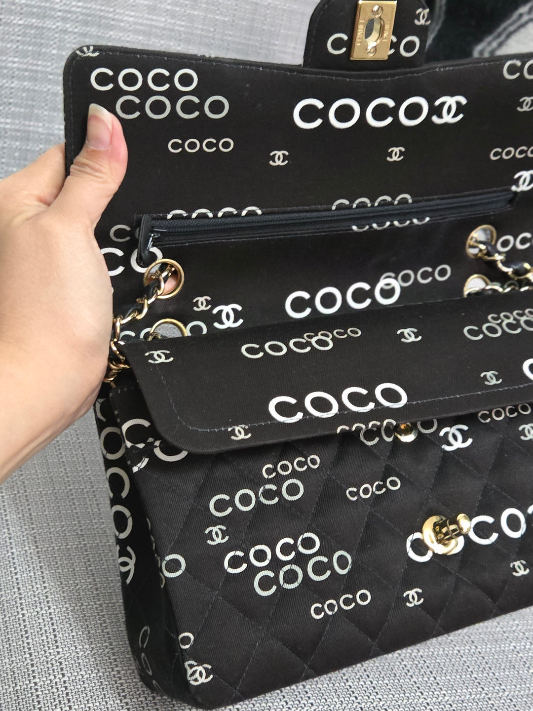Chanel series 7 2002/2003 Black Canvas Quilted “COCO” Medium Classic Flap Light Gold Hardware