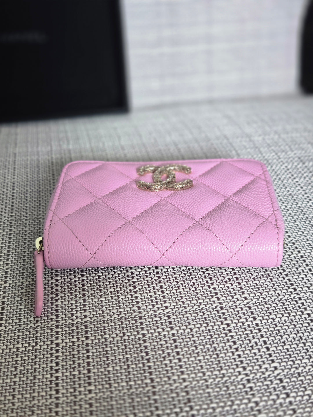 Chanel 23P collection 2023 Mauve undertone Pink Caviar Big Logo LGHW Zippy Coin Purse 2023 with mint green lining