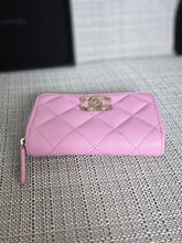 Load image into Gallery viewer, Chanel 23P collection 2023 Mauve undertone Pink Caviar Big Logo LGHW Zippy Coin Purse 2023 with mint green lining
