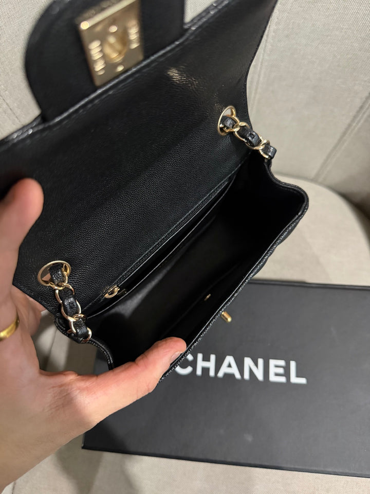 CHANEL series 23 17C Black Caviar LGHW Square mini flap bag with edge stitchings RARE combo 2016/2017