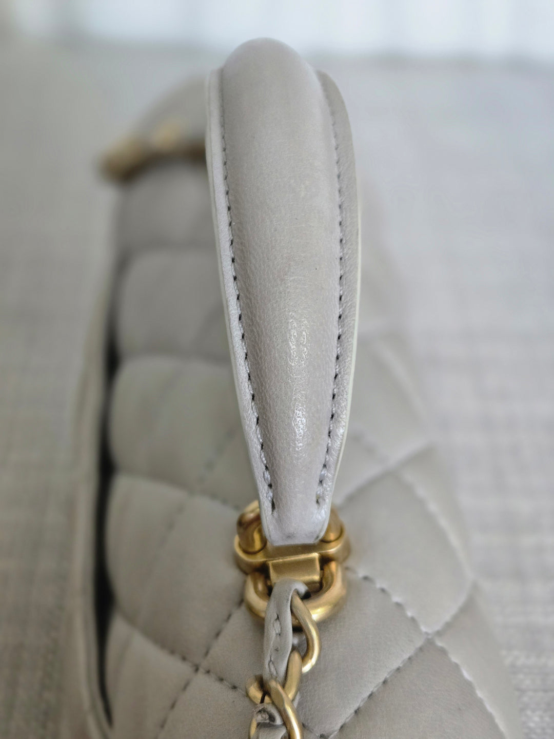 CHANEL 21A light Grey Lambskin Aged GHW Mini Rectangular Flap Bag with Top Handle