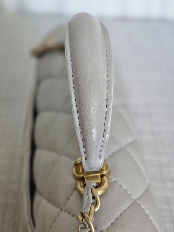 CHANEL 21A light Grey Lambskin Aged GHW Mini Rectangular Flap Bag with Top Handle