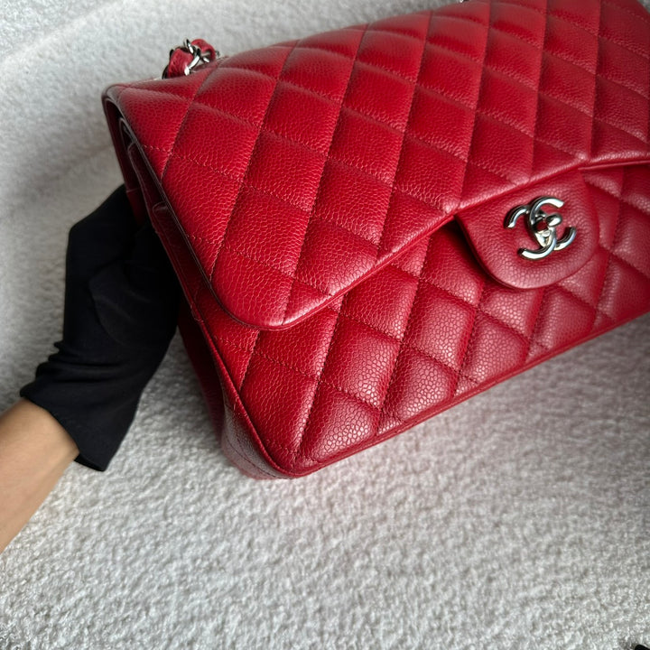 CHANEL series 19 14C Red Caviar SHW Jumbo Timeless Classic Double Flap Bag 2014