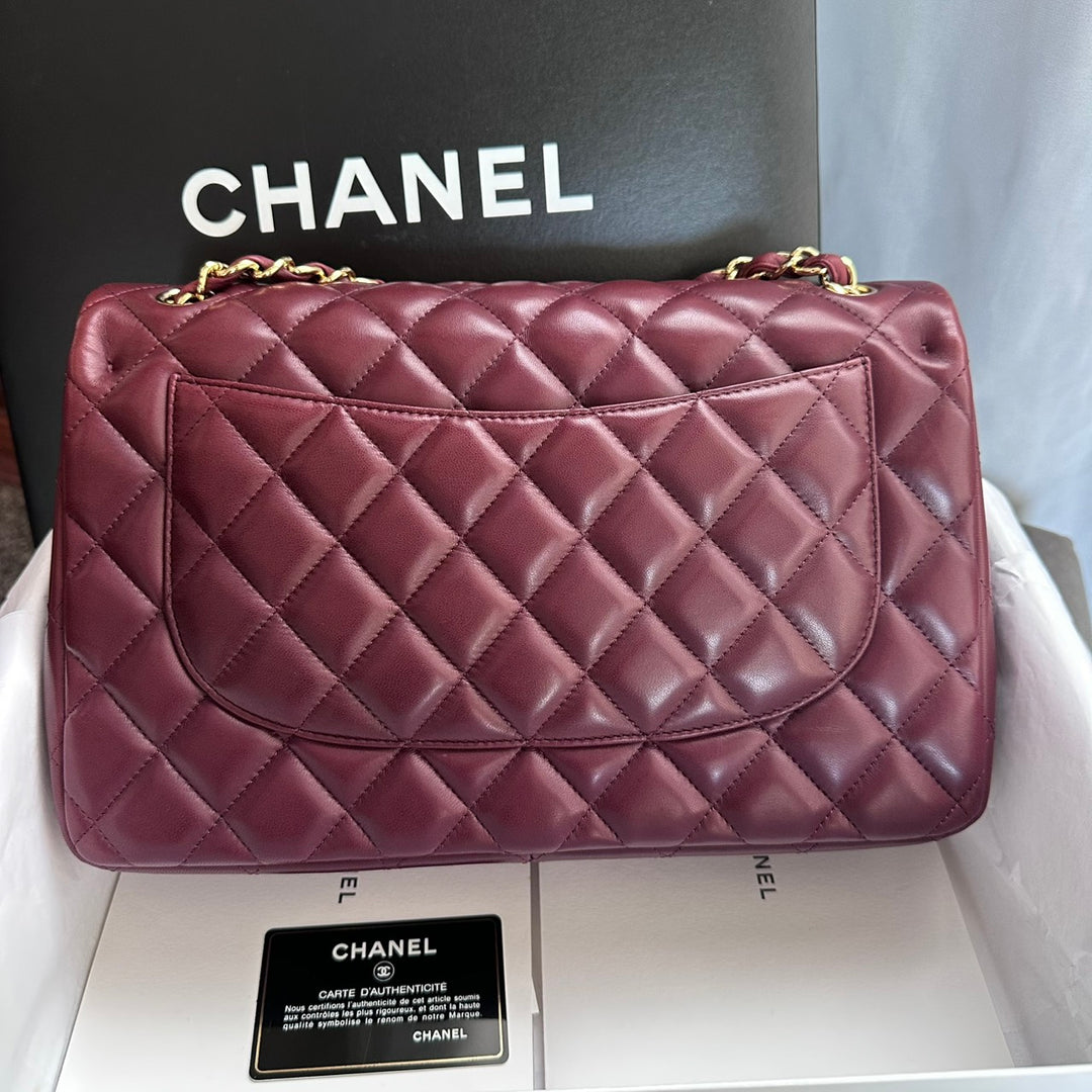 CHANEL series 16 Burgundy Lambskin LGHW Jumbo Timeless Classic Double Flap Bag 2012