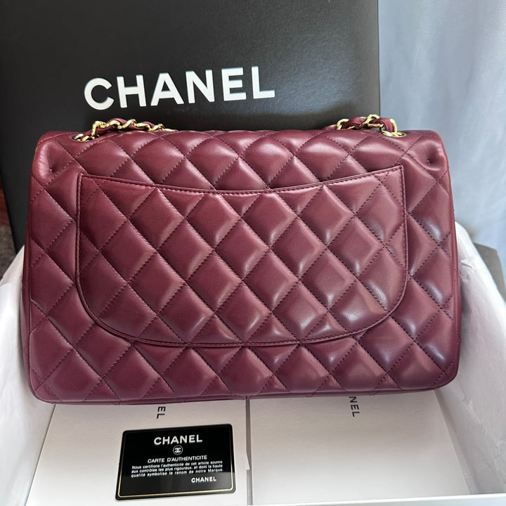 CHANEL series 16 Burgundy Lambskin LGHW Jumbo Timeless Classic Double Flap Bag 2012