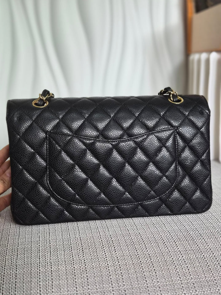 CHANEL series 19 2014 Black caviar GHW 11.12 Medium ML Timeless Classic Double Flap Bag
