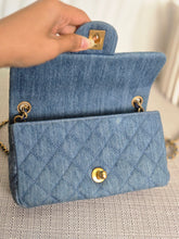 Load image into Gallery viewer, CHANEL 23C 2022/2023 Cruise collection Denim Pearl Crush Adjustable Chain Mini Rectangular Flap Bag with Aged GHW
