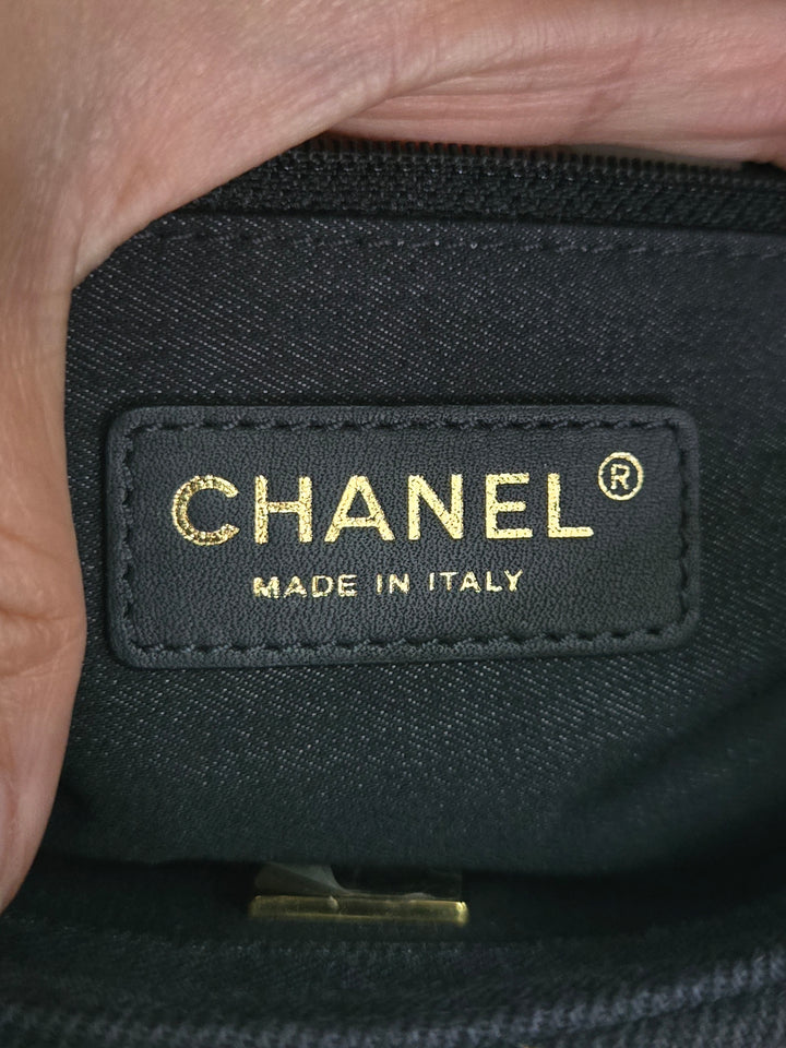 Chanel 22P collection Black Denim Mood Flap Bag with Aged GHW size Medium (25 cms)