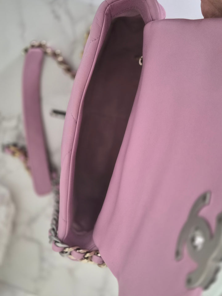 CHANEL 19 size Small in Pink Lambskin SHW 22B 2022 Flap Bag with Top Handle