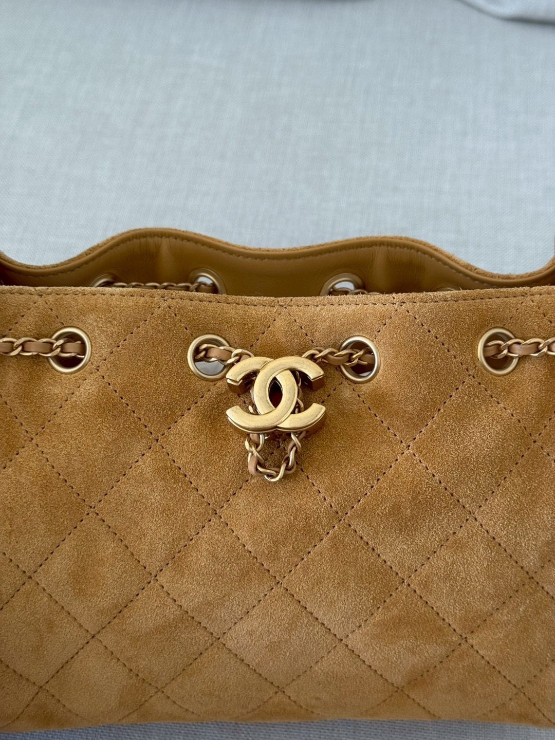 CHANEL 26C Camel Suede Aged GHW Mini 25 Hobo Bag