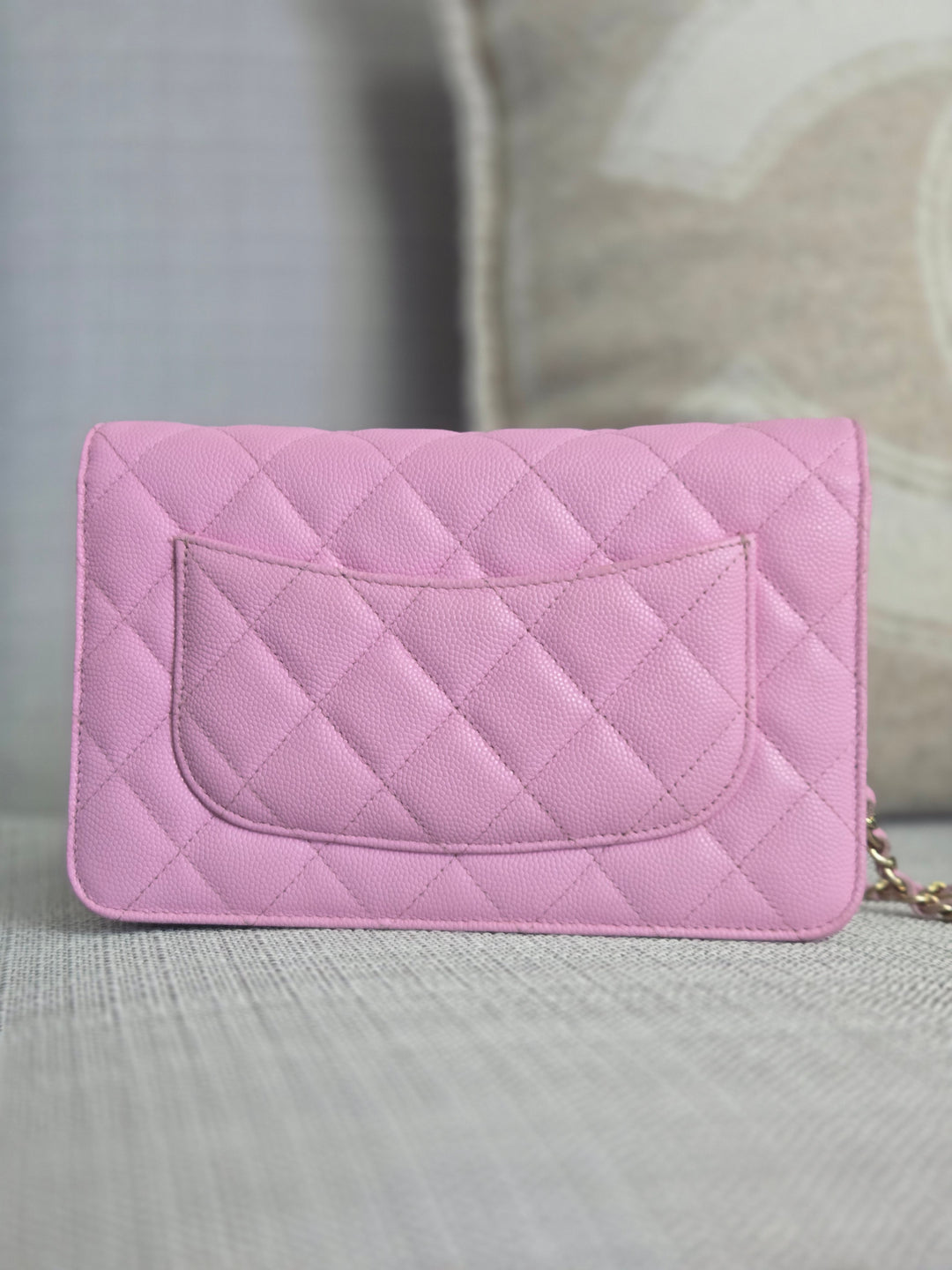 Chanel 23P Collection 2023 Mauve undertone Pink Caviar Champagne GHW Classic Wallet on chain (WOC)
