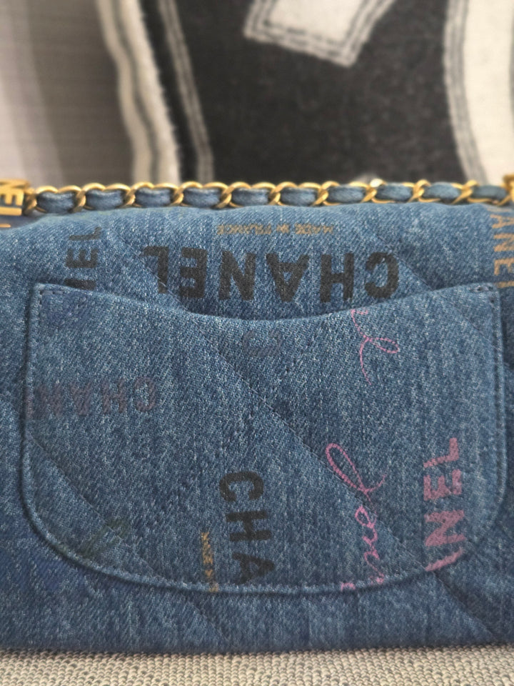 Chanel 22P Blue Denim Mood Flap Bag size Small with aged GHW