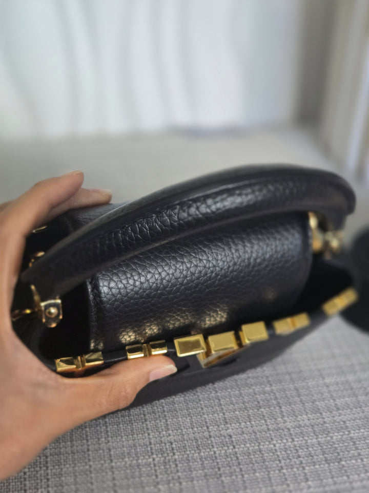 LOUIS VUITTON LV Capucines Mini Flower Crown Line in Black Taurillon Leather with detachable strap 2023