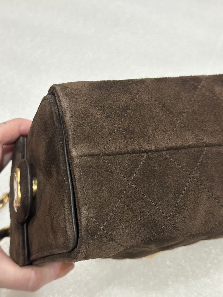 CHANEL 26C Brown Suede Aged GHW Mini 25 Hobo Bag
