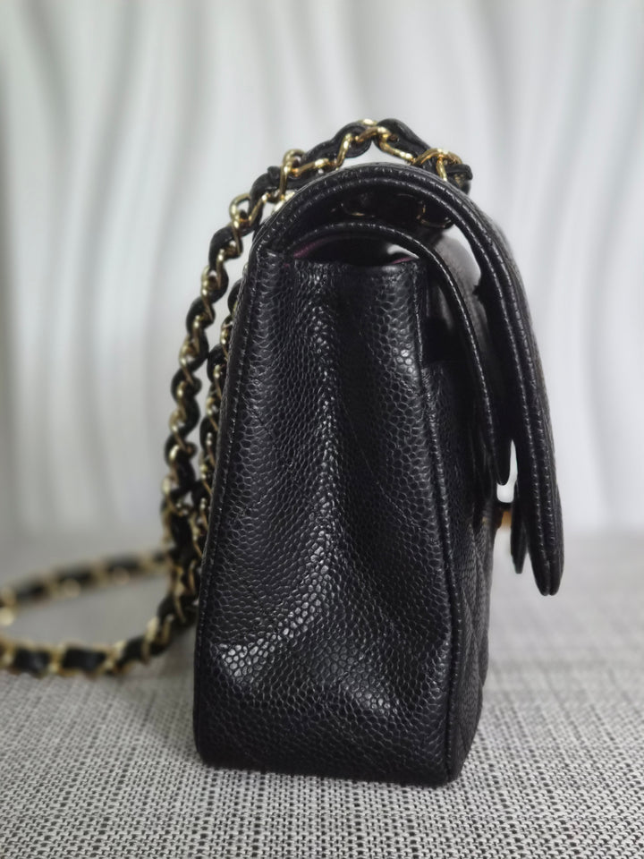 CHANEL series 19 2014 Black caviar GHW 11.12 Medium ML Timeless Classic Double Flap Bag