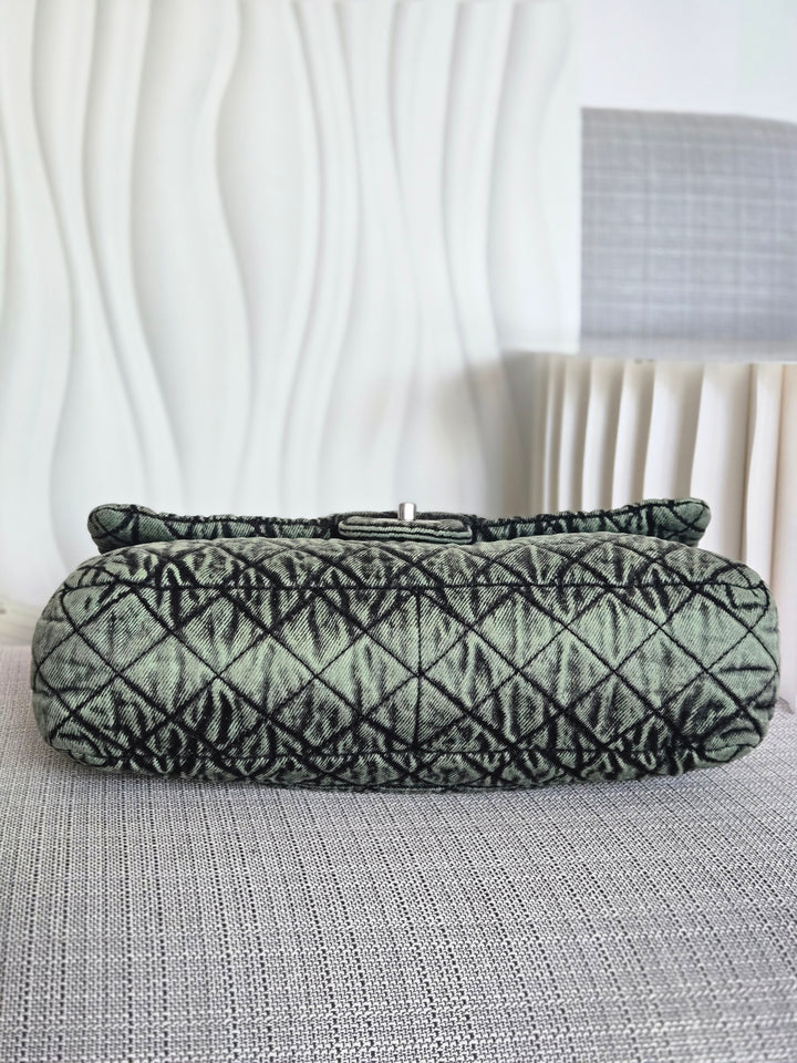 CHANEL Green Denimpression SHW size Jumbo Single Flap Bag