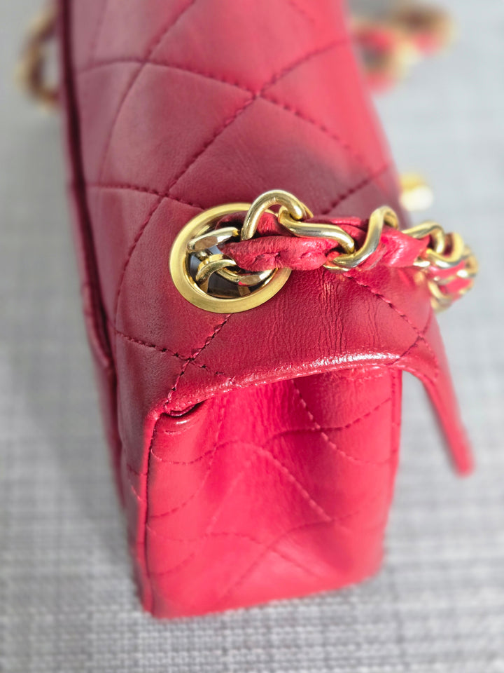Chanel series 1 Red Lambskin 24K GHW Vintage Classic Mini Square Flap Bag