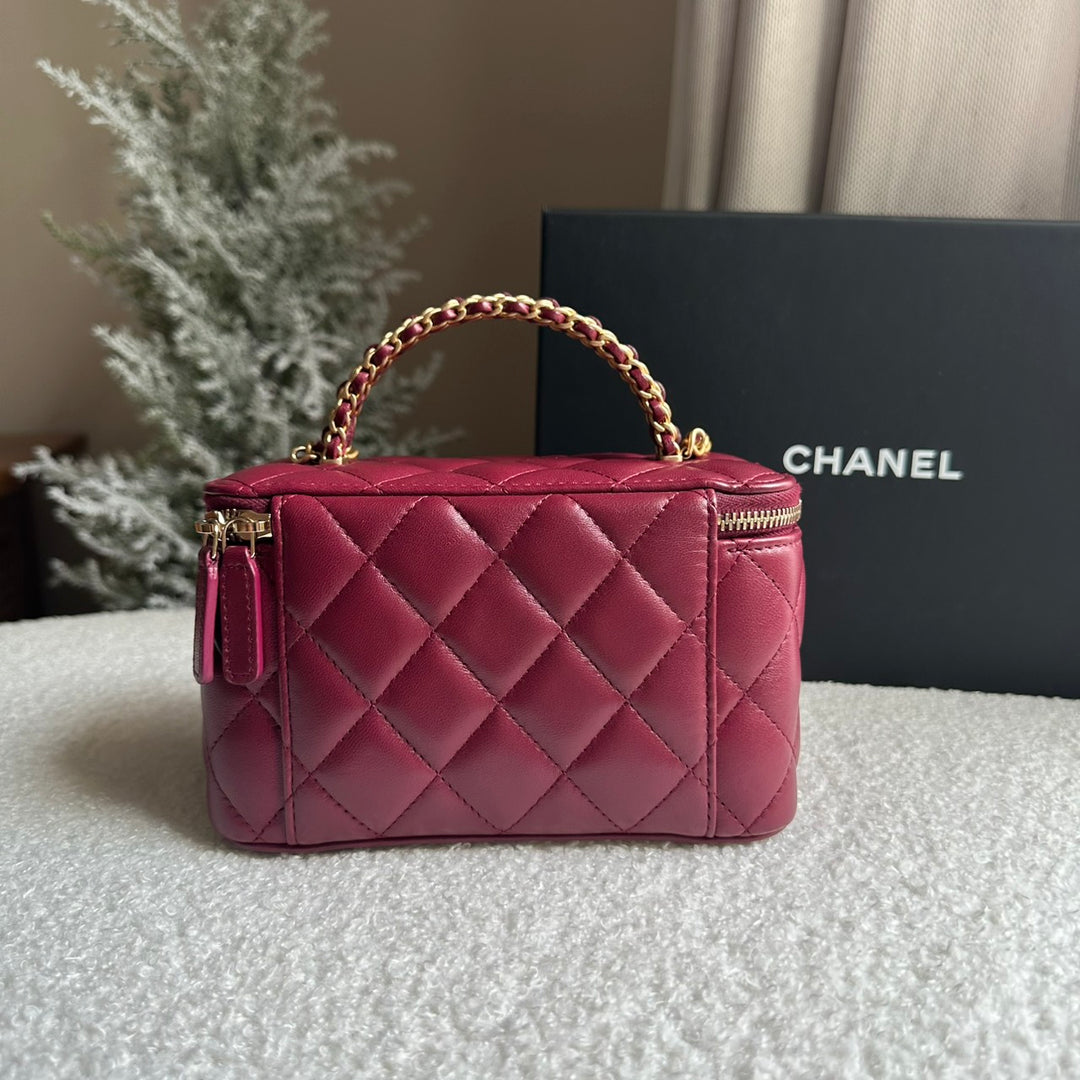 CHANEL 22K collection Burgundy Lambskin aged GHW Top Handle Vanity Case 2022