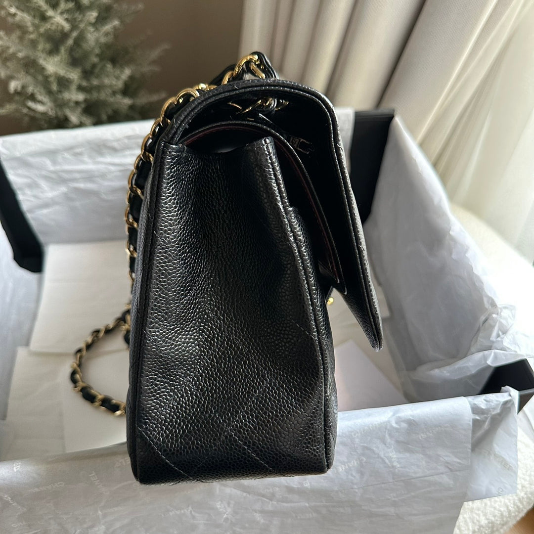 CHANEL series 159 2011/2012 Black Caviar GHW Jumbo Classic Timeless Double Flap Bag