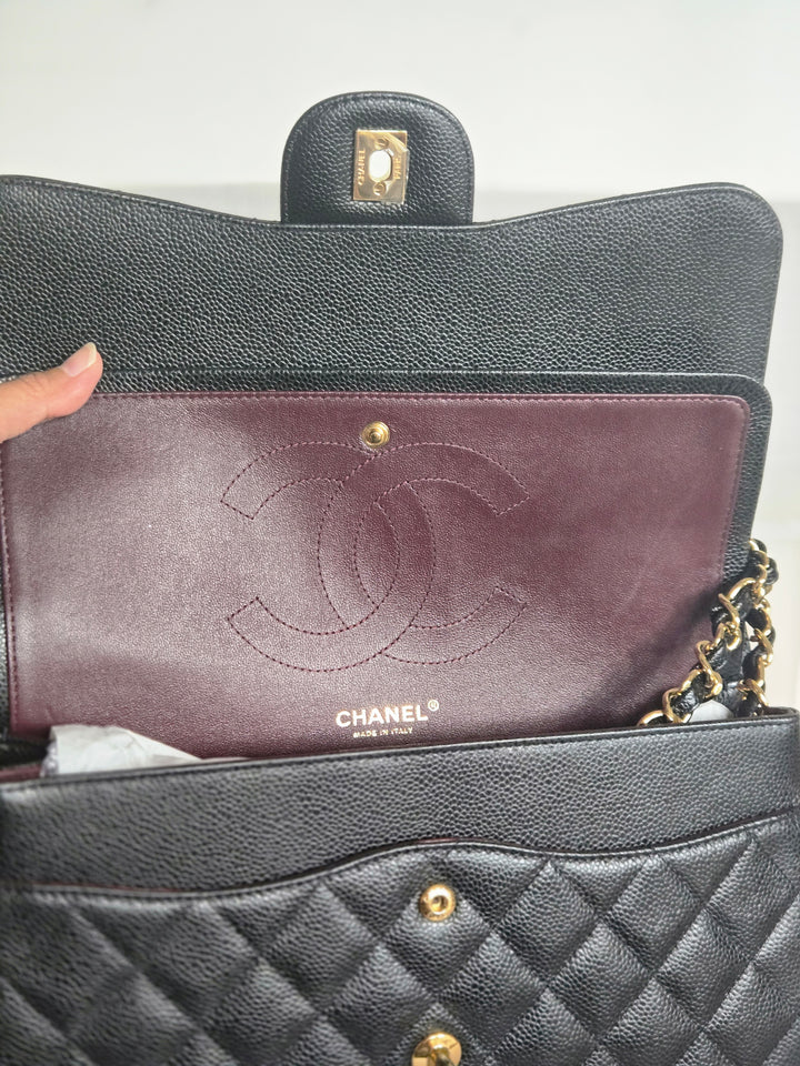 Chanel series 24 Black Caviar GHW Jumbo Timeless Double Flap Bag