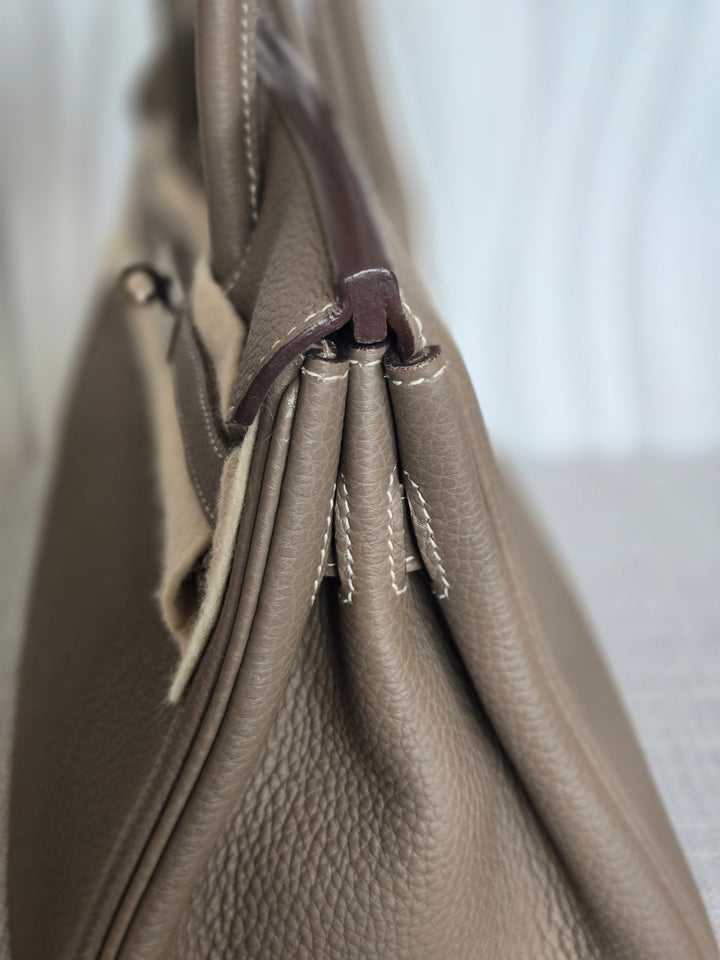 Hermes Etoupe Taupe Togo Leather PHW Birkin 30 Stamp C 2018