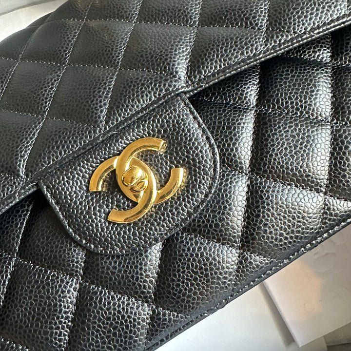 CHANEL series 159 2011/2012 Black Caviar GHW Jumbo Classic Timeless Double Flap Bag