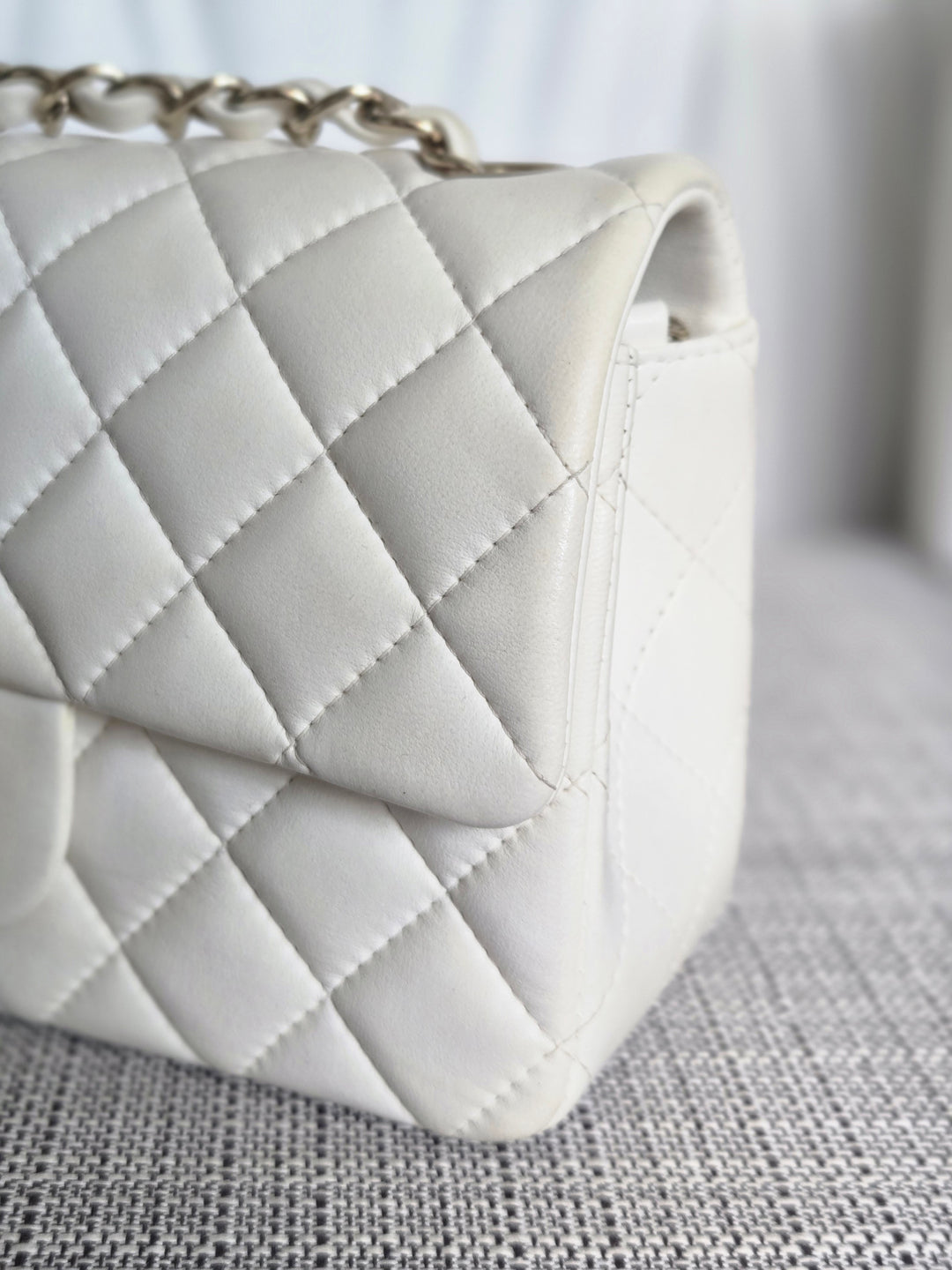 CHANEL series 23 2016 White Lambskin LGHW Mini Rectangular Flap Bag