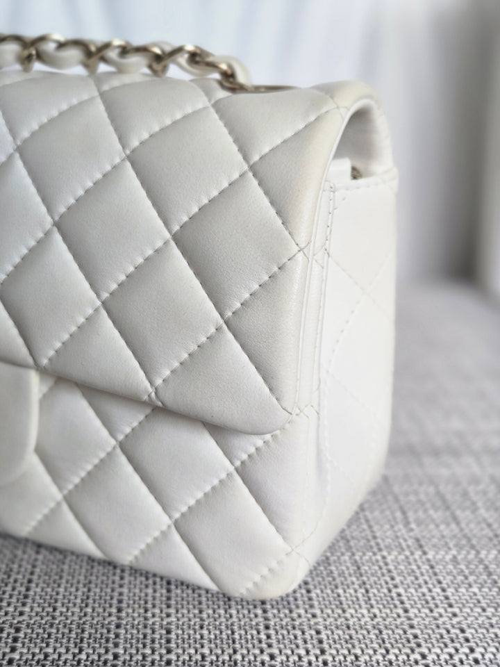 CHANEL series 23 2016 White Lambskin LGHW Mini Rectangular Flap Bag